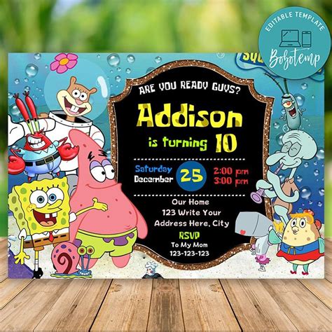Spongebob Birthday Invitation Template